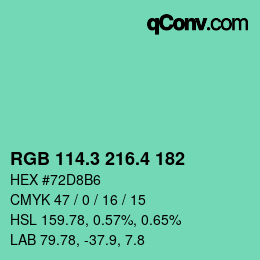 カラーコード: RGB 114.3 216.4 182 | qconv.com