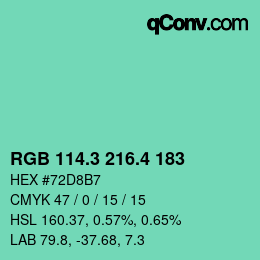 カラーコード: RGB 114.3 216.4 183 | qconv.com