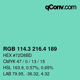 カラーコード: RGB 114.3 216.4 189 | qconv.com