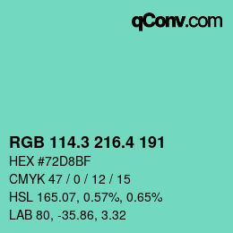 カラーコード: RGB 114.3 216.4 191 | qconv.com