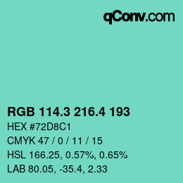 カラーコード: RGB 114.3 216.4 193 | qconv.com