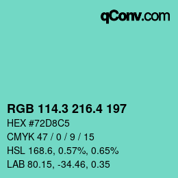 カラーコード: RGB 114.3 216.4 197 | qconv.com