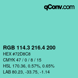 カラーコード: RGB 114.3 216.4 200 | qconv.com
