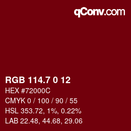 カラーコード: RGB 114.7 0 12 | qconv.com