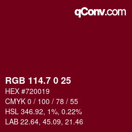カラーコード: RGB 114.7 0 25 | qconv.com