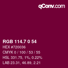 カラーコード: RGB 114.7 0 54 | qconv.com