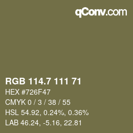 カラーコード: RGB 114.7 111 71 | qconv.com