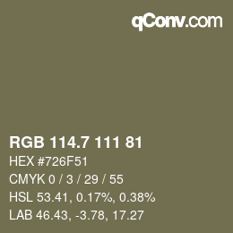 カラーコード: RGB 114.7 111 81 | qconv.com
