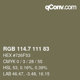 カラーコード: RGB 114.7 111 83 | qconv.com