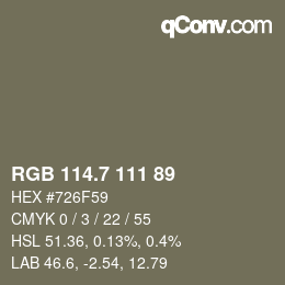 カラーコード: RGB 114.7 111 89 | qconv.com