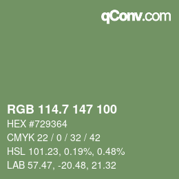 カラーコード: RGB 114.7 147 100 | qconv.com