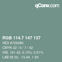 カラーコード: RGB 114.7 147 137 | qconv.com