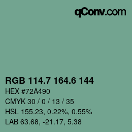 カラーコード: RGB 114.7 164.6 144 | qconv.com