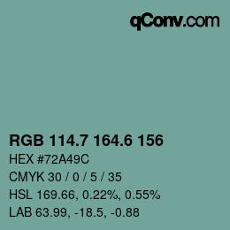 カラーコード: RGB 114.7 164.6 156 | qconv.com