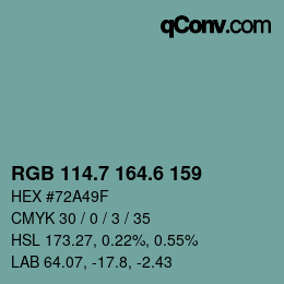カラーコード: RGB 114.7 164.6 159 | qconv.com