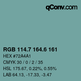 カラーコード: RGB 114.7 164.6 161 | qconv.com