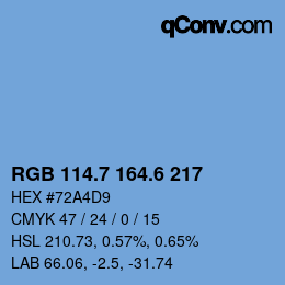 カラーコード: RGB 114.7 164.6 217 | qconv.com