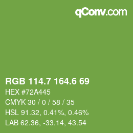 カラーコード: RGB 114.7 164.6 69 | qconv.com