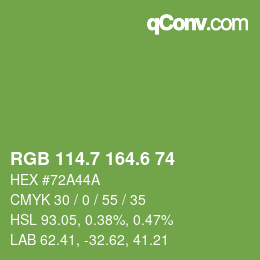 カラーコード: RGB 114.7 164.6 74 | qconv.com