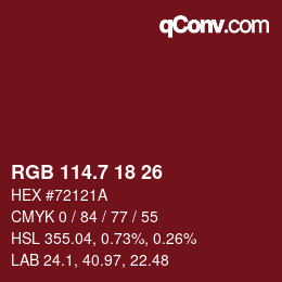 カラーコード: RGB 114.7 18 26 | qconv.com