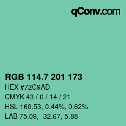 カラーコード: RGB 114.7 201 173 | qconv.com