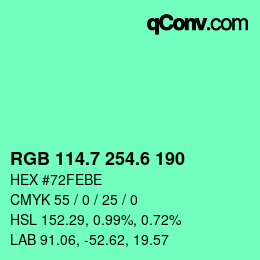 カラーコード: RGB 114.7 254.6 190 | qconv.com