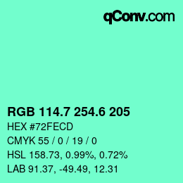 カラーコード: RGB 114.7 254.6 205 | qconv.com