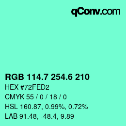 カラーコード: RGB 114.7 254.6 210 | qconv.com