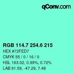 カラーコード: RGB 114.7 254.6 215 | qconv.com