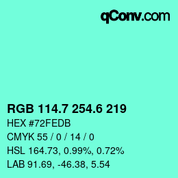 カラーコード: RGB 114.7 254.6 219 | qconv.com