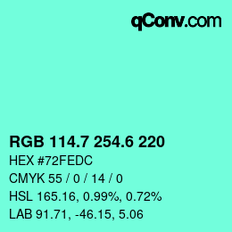 カラーコード: RGB 114.7 254.6 220 | qconv.com