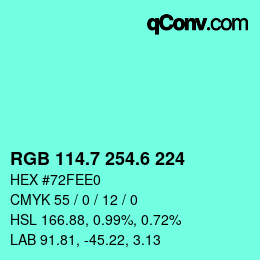 カラーコード: RGB 114.7 254.6 224 | qconv.com