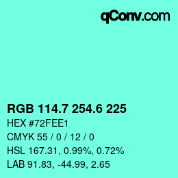 カラーコード: RGB 114.7 254.6 225 | qconv.com