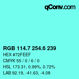 カラーコード: RGB 114.7 254.6 239 | qconv.com