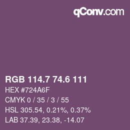 カラーコード: RGB 114.7 74.6 111 | qconv.com