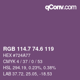 カラーコード: RGB 114.7 74.6 119 | qconv.com