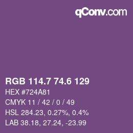 カラーコード: RGB 114.7 74.6 129 | qconv.com