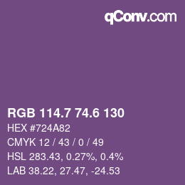 カラーコード: RGB 114.7 74.6 130 | qconv.com
