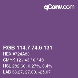 カラーコード: RGB 114.7 74.6 131 | qconv.com