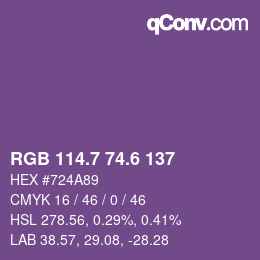 カラーコード: RGB 114.7 74.6 137 | qconv.com