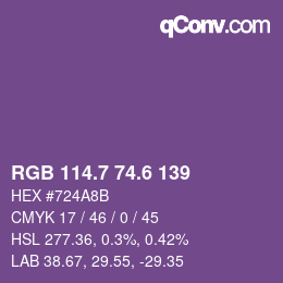 カラーコード: RGB 114.7 74.6 139 | qconv.com