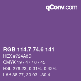 カラーコード: RGB 114.7 74.6 141 | qconv.com