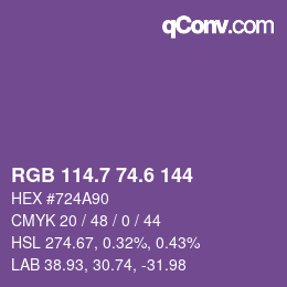 カラーコード: RGB 114.7 74.6 144 | qconv.com
