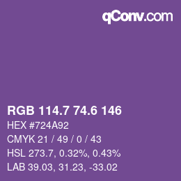カラーコード: RGB 114.7 74.6 146 | qconv.com