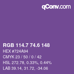 カラーコード: RGB 114.7 74.6 148 | qconv.com
