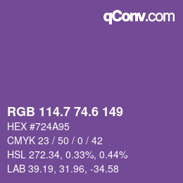 カラーコード: RGB 114.7 74.6 149 | qconv.com