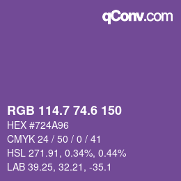カラーコード: RGB 114.7 74.6 150 | qconv.com