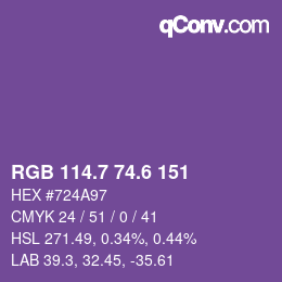 カラーコード: RGB 114.7 74.6 151 | qconv.com