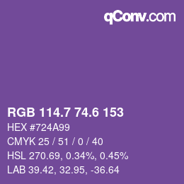 カラーコード: RGB 114.7 74.6 153 | qconv.com
