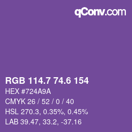 カラーコード: RGB 114.7 74.6 154 | qconv.com